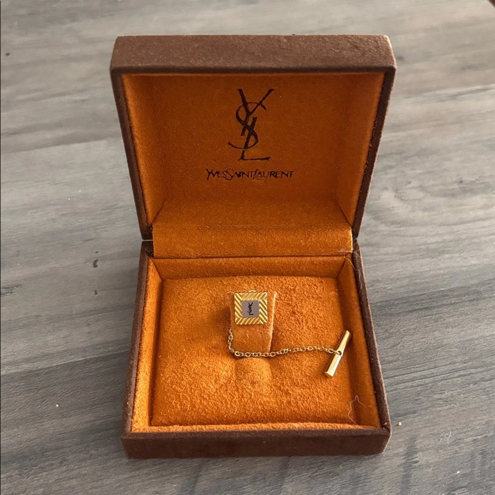 Yves Saint Laurent Vintage Gold and Silver Tie Pin with Box